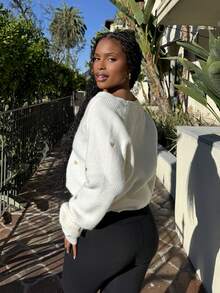 Tyla Gomez 秋冬爱心刺绣开衫、长袖上衣、针织衫 - 白色 - 查看 6