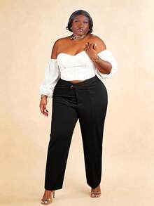 CurvyTilda Plus Straight Leg Pants - Black - View 3