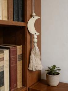 4 Pcs Printed Hand-Woven Wooden Moon & Star Tassel Wall Hanging Decor - Multicolor - View 4