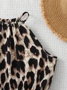 SHEIN SLAYR KIDS Tween Girls Ditsy Floral Halter Neck Sleeveless Casual Romper, Vacation Style, Fashionable French Elegance, Back To School - Multicolor - View 10