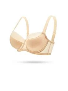 LUVLETTE Underwire Lightly Lined Nude Mesh Lace Push-Up Support Invisible Sheer Minimizer  Lingerie Bra - Apricot - View 9