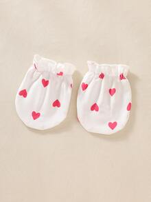 SHEIN 新生女婴粉色系列春季双面提花连体裤套装（含帽子和手套）礼盒 - 白色 - 查看 4