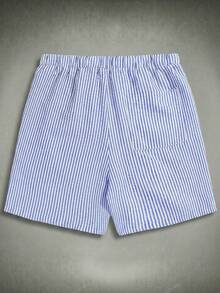 HIMLAND Men's Striped Woven Drawstring Waist Casual Shorts With Slant Pockets Mens Summer Short Mens Swing Trunks Mens Swim Trunk Bathing Suit Blue And White Swim Trunks Mens Striped Shorts - Blue - View 4