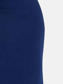 SHEIN Girlism Teen Girls' Off-Shoulder Ruched Elegant Criss-Cross, Slit Hem Fishtail Dress, Party Wear - Navy Blue - View 7