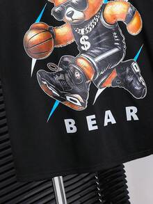 SHEIN 2 pezzi Set di maglietta a maniche corte con collo rotondo e pantaloncini con motivo cartoni animati, adatto per ragazzi pre-adolescenti, per primavera/estate, uso quotidiano, sport, uscite, scuola, feste, festival, servizi fotografici - Multicolore - Visualizzare 5