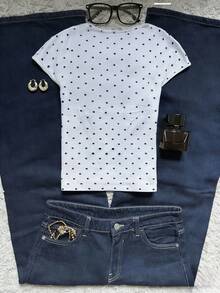 Glimmora Áo thun nữ tay ngắn cổ tròn in họa tiết chấm bi, kiểu dáng thường ngày, đa năng. - Nhiều màu - Xem 2