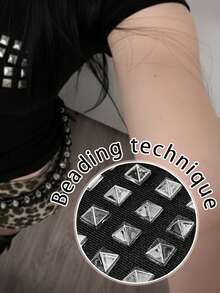 SHEIN Gothic Punk Rock Hip-Hop Women's Short-Sleeved T-Shirt, Sexy And Slimming, Fashionable And Casual Basic Crop Top, Y2K Emotional Girls' Clothing - Black - View 4