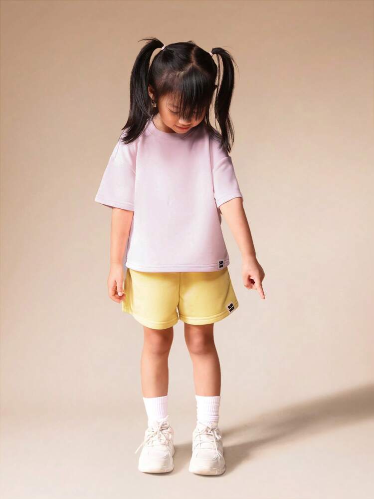 Lavender Tee And Yellow Shorts Set With Lemon Print