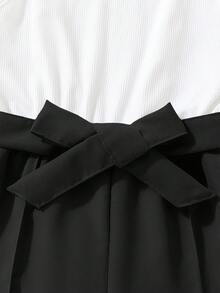 SHEIN 少女纯色短袖 Polo 领简约设计休闲百搭两件套 - 黑色 - 查看 6