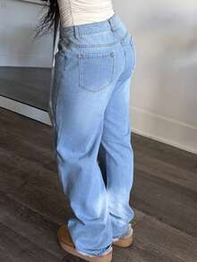 Tyla Gomez Single Button Cut Out Ripped Frayed Wide Leg Jeans - Light Wash - View 6