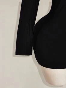 SHEIN ICON 大码女式网纱拼接紧身连体裤 - 黑色 - 查看 6