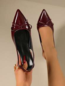 FASHION Stylish Pointe High Heel Sandals With Bow For Women, Sexy Dress Shoes For Party, Suitable For Summer,, Disco, Wedding, Party, Outdoor, Available In Burgundy, Black, White, Etc. - 酒紅色 - 查看 4