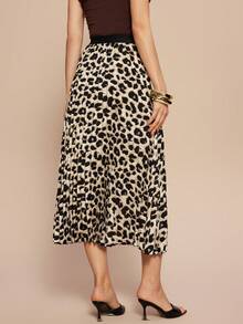 Franclia Leopard Print Pleated A-Line Casual Versatile Mini Skirt Maxi Women Outfit - Light Grey - View 2