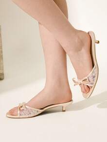 CUCCOO CHICEST 女士时尚蝴蝶结露趾高跟凉鞋，夏季 - 香檳色 - 查看 3