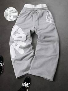 PAVTROS 男士字母印花抽绳腰宽松休闲运动裤 - 灰色 - 查看 6