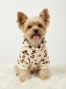 PETSIN 1pc Pet Leopard Print Plush Lined Warm Hoodie For Cats & Dogs, Autumn/Winter - Multicolor - View 5