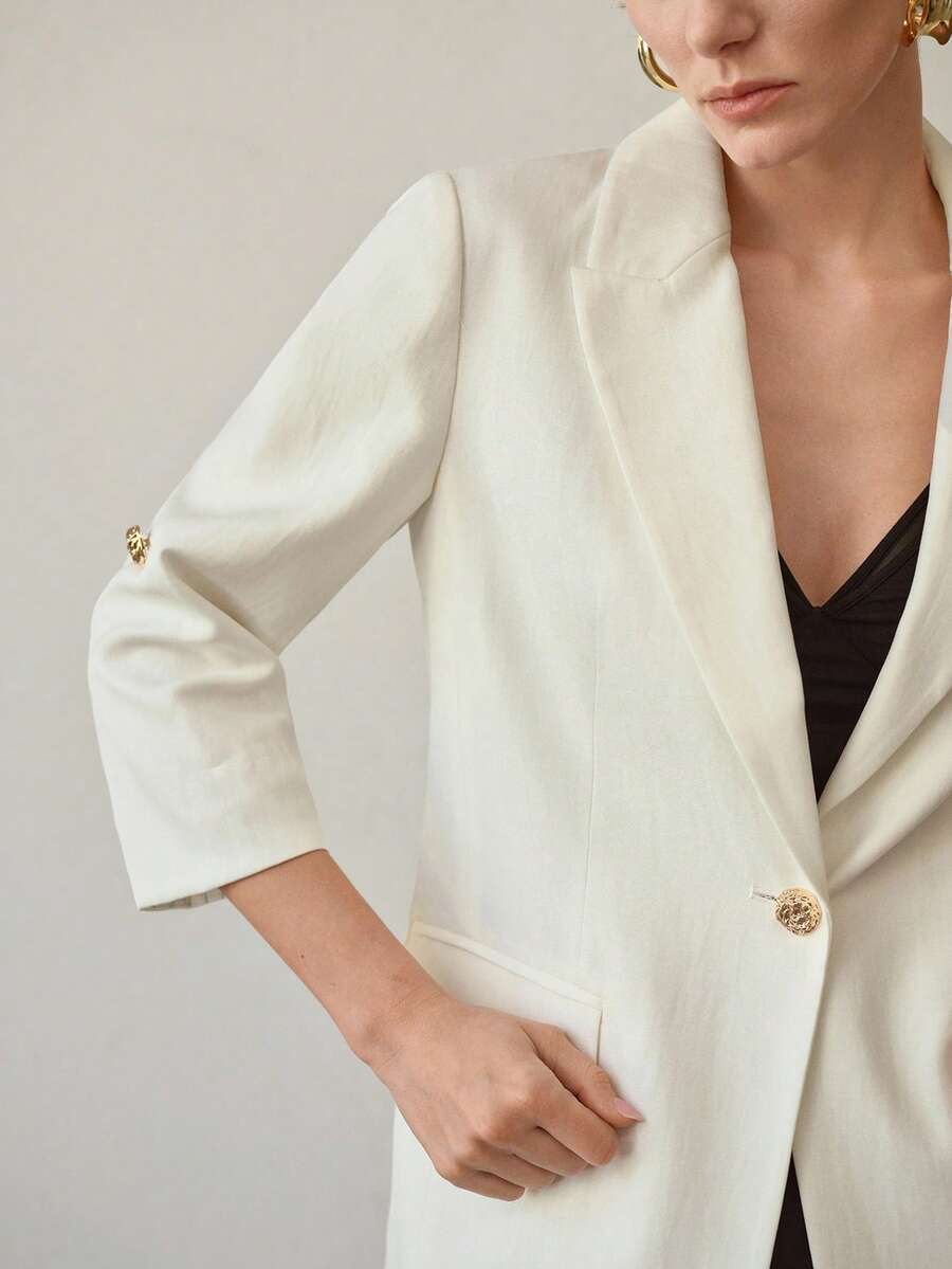 MOTF PREMIUM 优雅亚麻宽松西装外套，春夏款 - 白色 - 查看 2