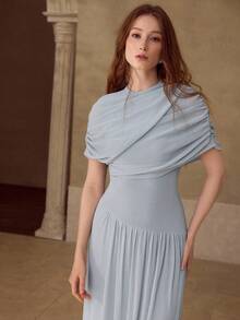 MOTF PREMIUM WOMEN'S KNITTED ELASTIC RUCHED DRESS - Grey - View 5