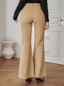 DAZY Women's Casual Washed Bell-Bottom Jeans, Spring/Summer - Khaki - View 2