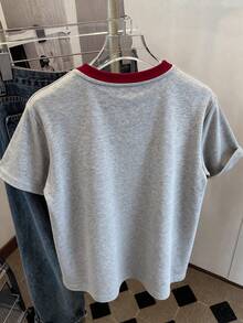 Resyla Rabbit Pattern Embroidered & Rhinestone Decor Casual Round Neck Short Sleeve T-Shirt, A Gift For Friends - Light Grey - View 2