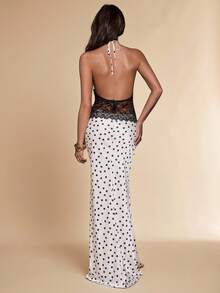 SHEIN BAE 女士波点蕾丝拼接修身露背系带连衣裙 - 白色 - 查看 8