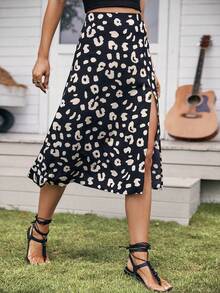 SHEIN Frenchy Spring Break Allover Print Split Thigh Skirt Winter Casual - Multicolor - View 3