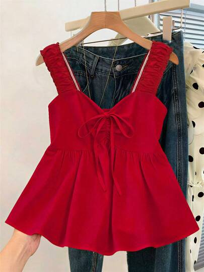 Franclia Top de tirantes anchos con ajuste holgado y cintura con lazo para mujer