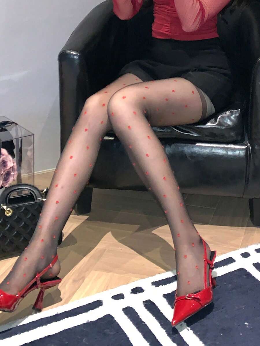 DAZY Elegant Floral Patterned Tights/Pantyhose For Women - Red - View 1