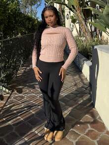 Tyla Gomez 女士休闲镂空长袖针织套头衫，秋冬，长袖上衣 - 藕粉色 - 查看 6