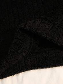 Manfinity Underwear&Sleepwear Basics Men's Plus Size Thickened Coral Fleece Crew Neck Long Sleeve Pajama Set, Autumn/Winter - Black - View 6