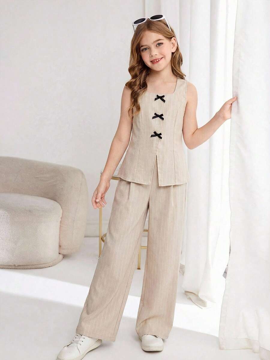 SHEIN Tween Girls Tank Top Co-Ords - Khaki - View 1