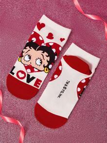 Betty Boop x SHEIN 2 Pairs Soft & Breathable Moisture-Wicking Casual Ankle Socks With Bat Pattern Fashionable Cool Black & White Short Socks Reinforced Toe & Heel For Durabiliy Unisex For Men & Women All Season All-Match Summer Winter,Graphics Socks,Gift Ideas,Party,Holiday,Valentine's Day - Multicolor - View 8