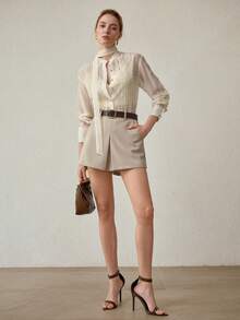 MOTF PREMIUM ELEGANT COMMUTER WAIST BELTED SHORTS, SPRING/SUMMER - Apricot - View 1