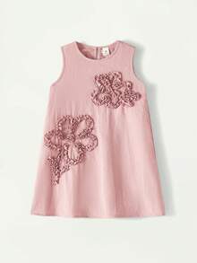 Maija Kids 一件女童休闲优雅刺绣宽松无袖连衣裙，适合日常穿着、返校、郊游、聚会、节日、派对、春夏季节穿着。 - 粉色 - 查看 2