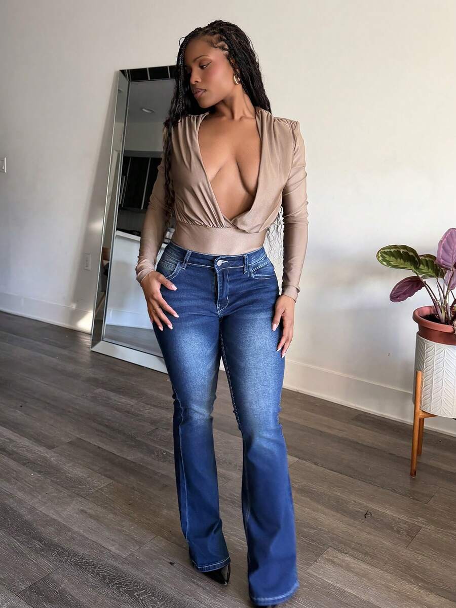 Tyla Gomez High-Waisted Button-Embellished Skinny Stretch Distressed Y2K Jeans Thermal Lined Skinny Jeans With Pockets, Autumn & Winter Thickened Denim - Dark Wash - View 1