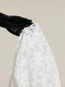 SHEIN ICON Women's Fashionable Lace See-Through Front Tie Blouse, Summer - White - View 8