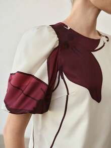 MOTF PREMIUM WOMEN ASYMMETRIC FLORAL PRINT SHORT SLEEVE TOP AND PANTS 2 PIECES SET - Apricot - View 2