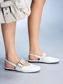 CUCCOO GRLICON Sepatu Flat Slip-On Ujung Persegi untuk Wanita, Cocok untuk Hari Valentine - Krem - View 3