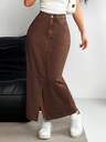 EMERY ROSE Women's Pocketed Split Hem Long Casual/Work Denim Midi Skirt Brown Denim Skirt Long Jean Skirt Long Skirt With Slit Women's Skirt Brown Maxi Skirt