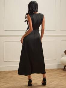 Lilora Women's Elegant Sleeveless Satin Dress - Black - View 2