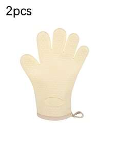 1副烧烤手套，耐热烤箱手套，厨房硅胶烤箱手套，防水防滑锅架，适用于烧烤、烹饪、烘焙 - 白色 - 查看 9