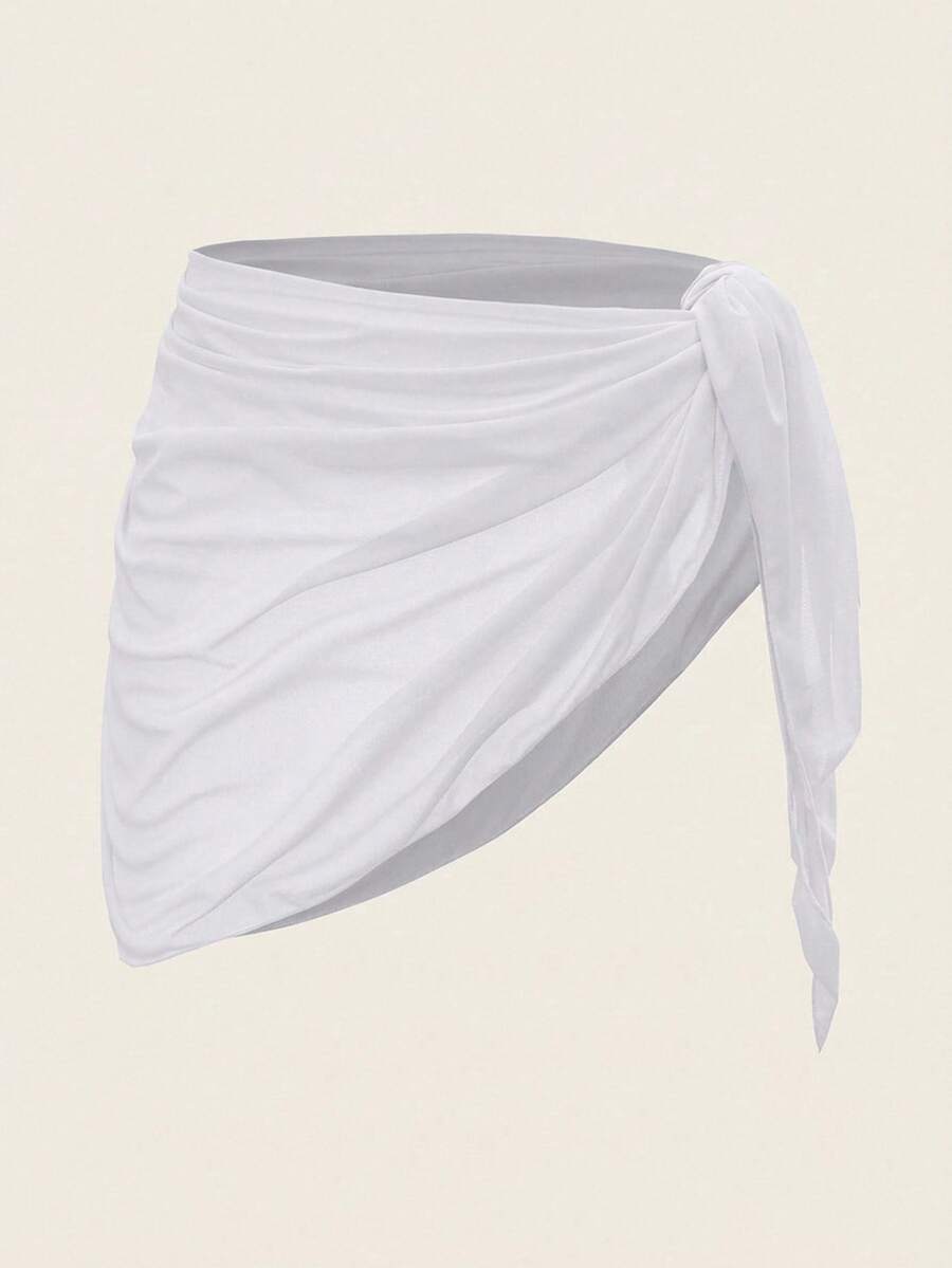 Swim Basics Women's Solid Color Side Knot Cover-Up & Mini Skirt Set, Vacation - White - View 1