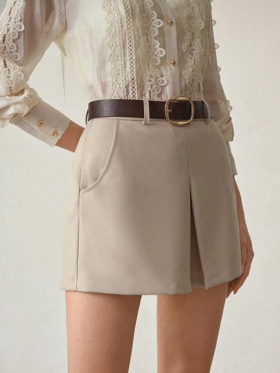 MOTF PREMIUM ELEGANT COMMUTER WAIST BELTED SHORTS, SPRING/SUMMER - Apricot - View 2