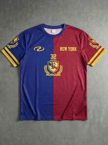 AXEPEAK Men's Graphic T-Shirt With Patchwork Prints Team Apparel Short-Sleeved Top - Multicolor - View 3