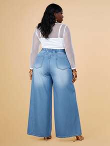 CurvyTilda Jeans mit Papiertüten, Tunnelzug, breitem Beinschnitt - Helle Waschung - Übersicht 2