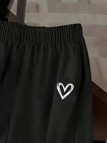 Resyla 2件套女士爱心印花圆领短袖荷叶边T恤和裤子休闲套装 - 彩色 - 查看 3