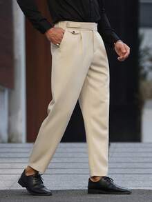 Manfinity Mode Men's Solid Color Pocket Straight Leg Casual Suit Pants - Beige - View 1