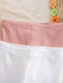 SHEIN 2条装女童休闲纯色弹力腰针织裤 - 彩色 - 查看 5
