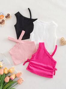 SHEIN Conjunto de 4 piezas de estilo de chaleco irregular de punto lindo para bebé niña en primavera/verano - Multicolor - Ver 2