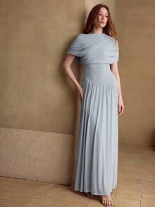 MOTF PREMIUM WOMEN'S KNITTED ELASTIC RUCHED DRESS - Grey - View 7